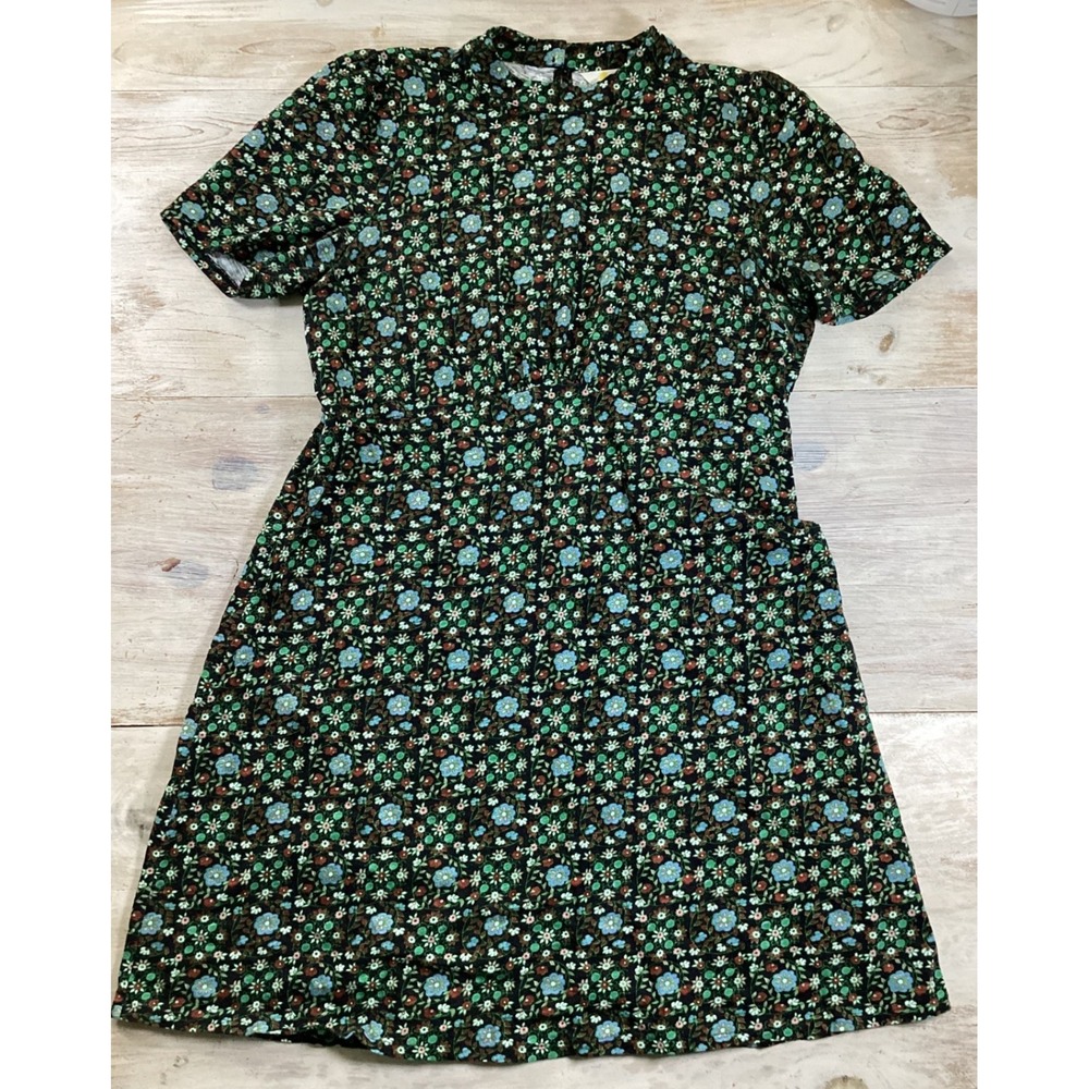 Boden Floral Cotton Jersey Mini Dress Green Blue Black D0556 Womens 14L